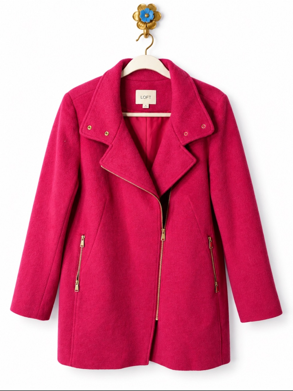 LOFT Wool Blend Pea Coat Pink Red